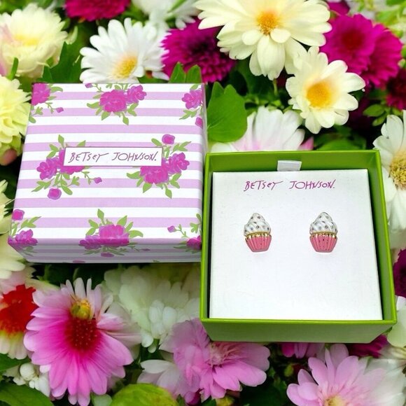 Betsey Johnson Cute Crystal Sprinkles Cupcake Earrings NIB - Picture 4 of 5